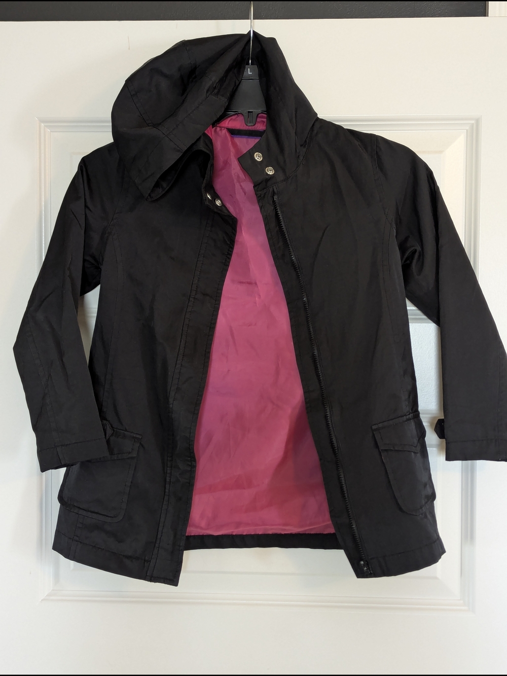 Greendog Classic Black Kids Hooded Jacket with Pink Lining